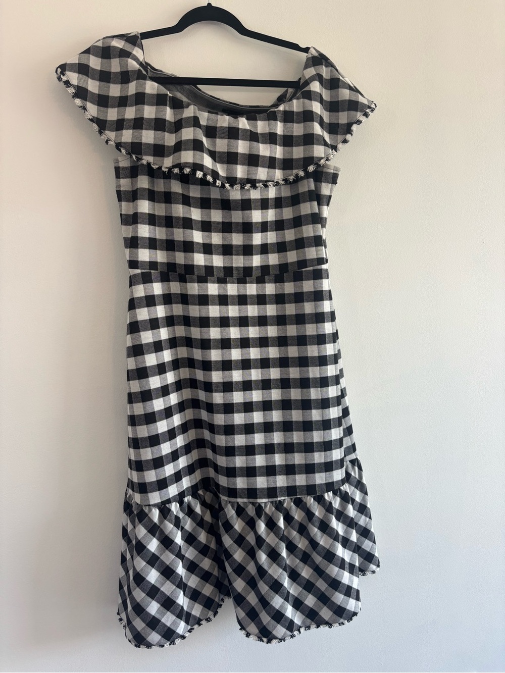 Ann Taylor Factory Black and White Gingham Ruffle-Hem Dress